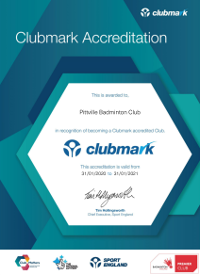 Pittville Badminton Club's Clubmark and Premier Club Certificate